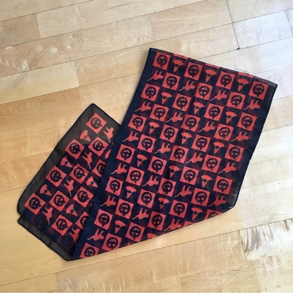 Halloween Patterned Sheer, Lightweight Scarf, Black, Orange - Picture 4 of 10